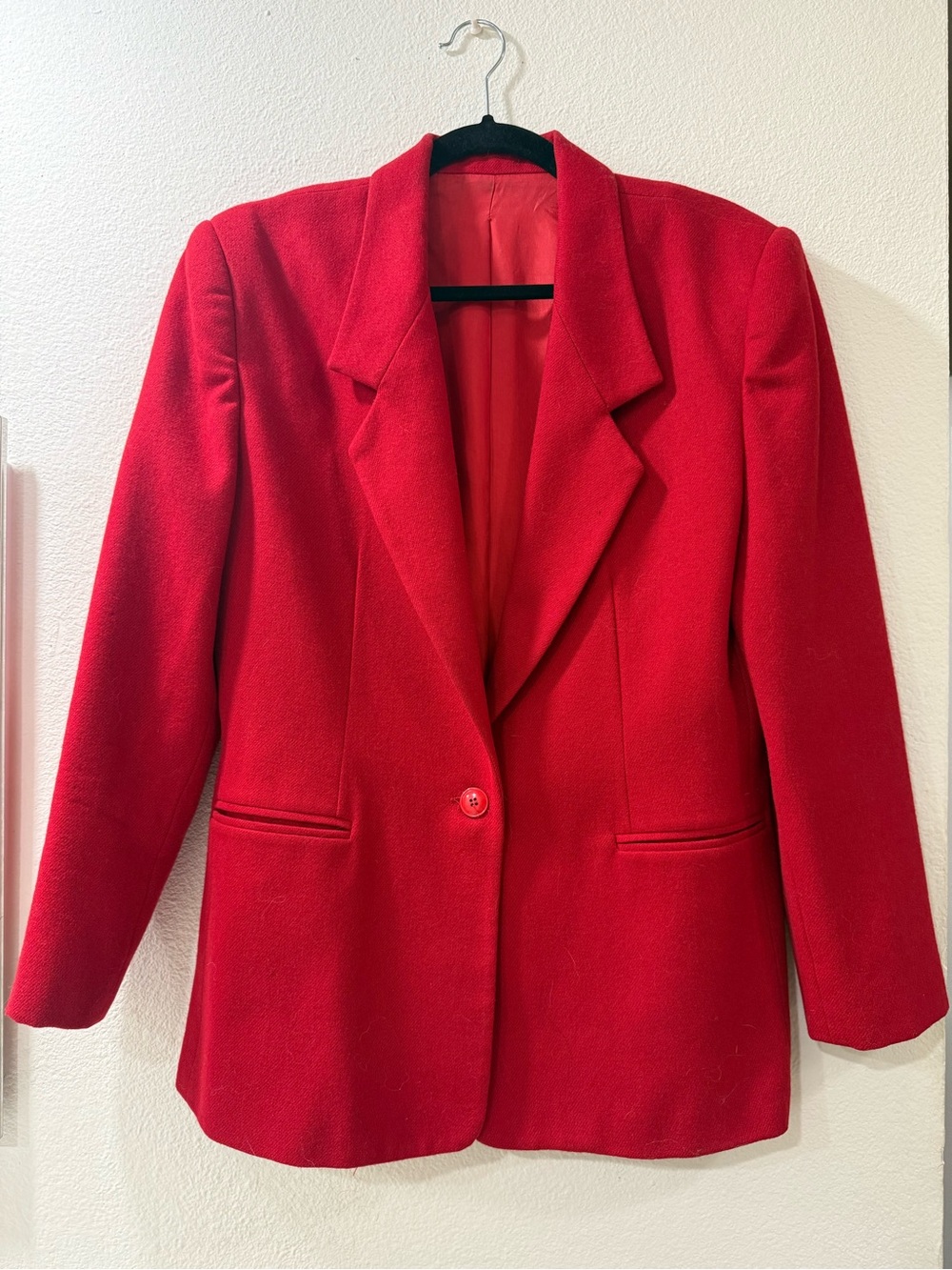 100% Wool - Red Women's Blazer Jacket - Classic Single-Button Tailored Coat